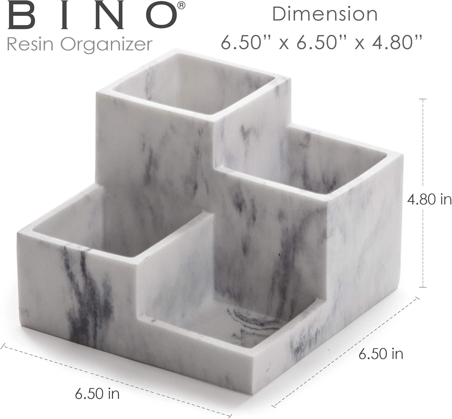 BINO 4 Compartment Matte Marble Organizer for Makeup, Toiletries, and Bathroom Accessories - Large - Image 2