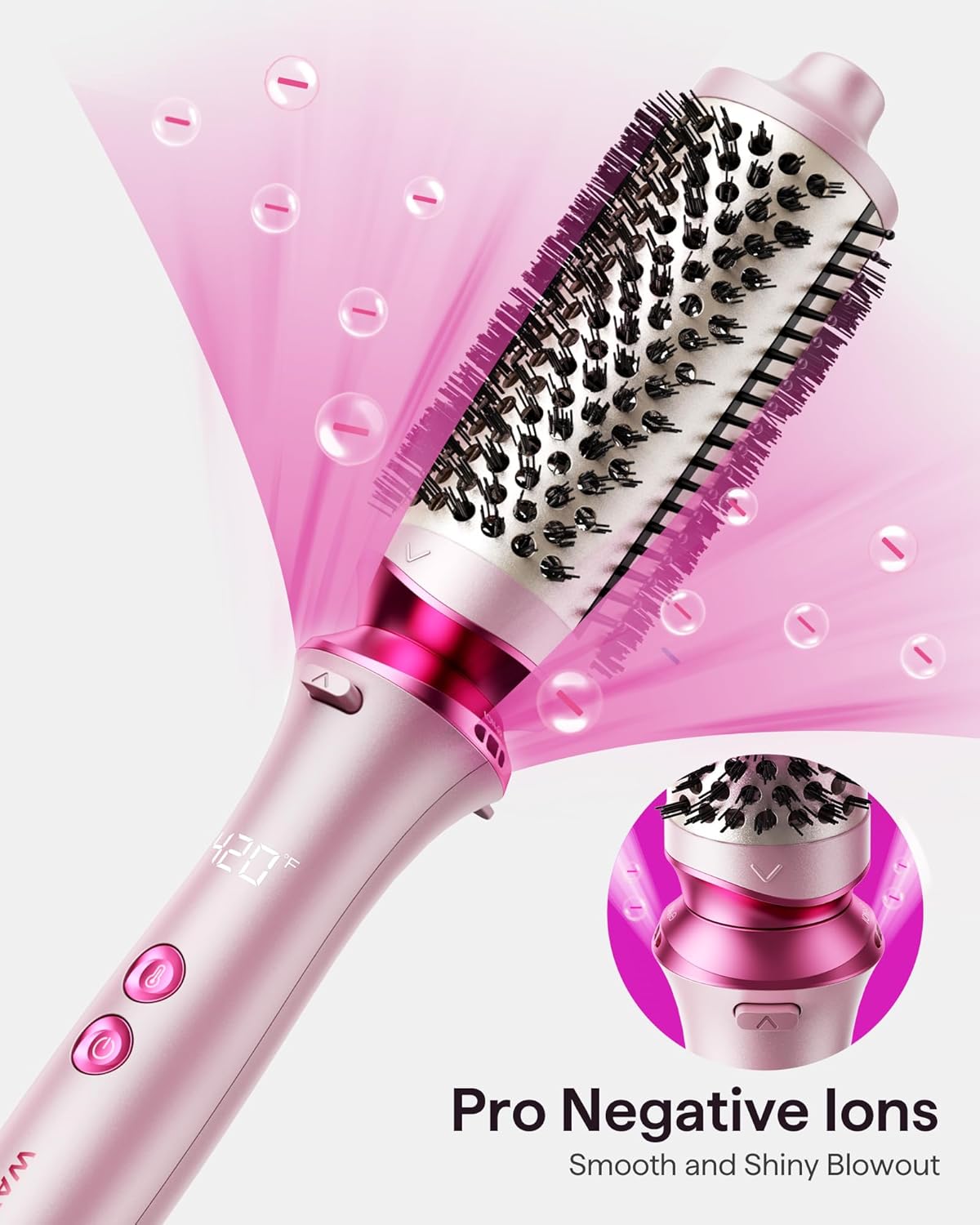 Wavytalk Heatwave Pro Ionic Thermal Brush Set 3 Sizes for All Hair Types Pink - Image 4