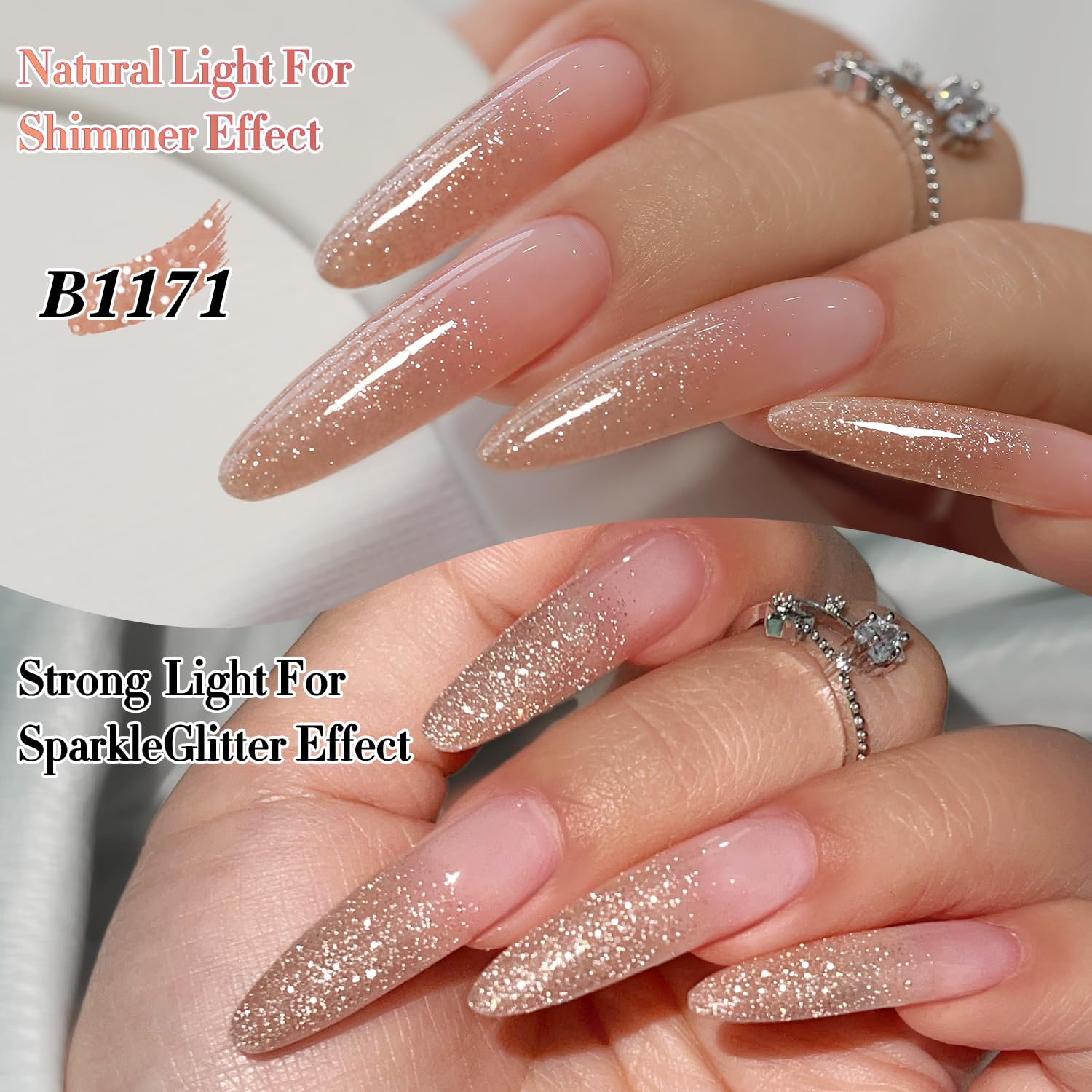 Double Rhythm 0.5 Oz Nude Pink Glitter Gel Polish B1171 for DIY Nail Art - Image 9