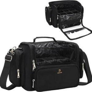 Makeup Brush Bag, Clear Makeup Brush Holder with Lid, Extra Large Capacity Travel Cosmetic Bag Makeup Artist Must Haves, Black Makeup Case, Make Up Organizers and Storage, with Adjustable Dividers