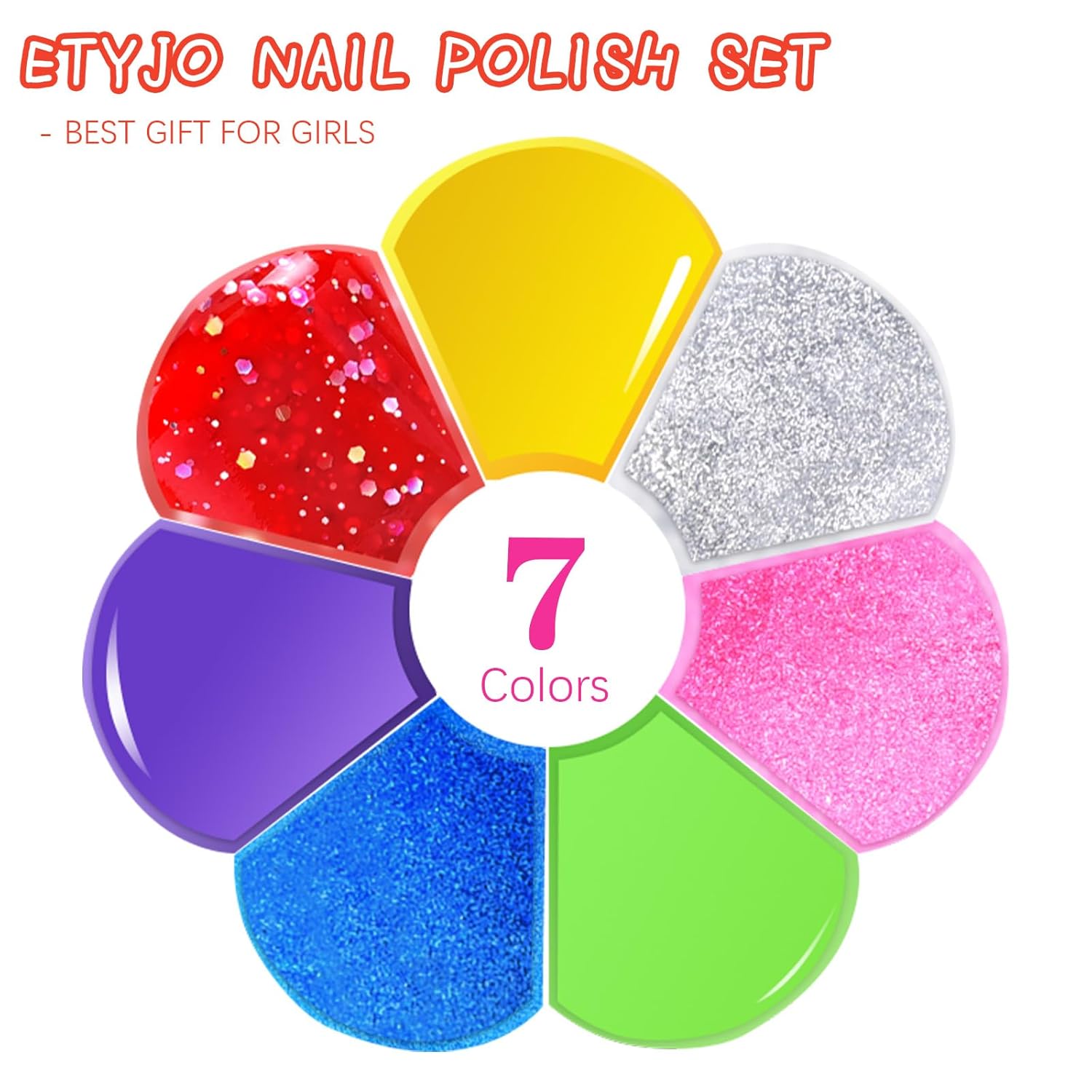 Non-Toxic Peel-Off Water-Based Nail Polish Set for Kids Ages 3+, 7 Vibrant Colors with Stickers - Image 2