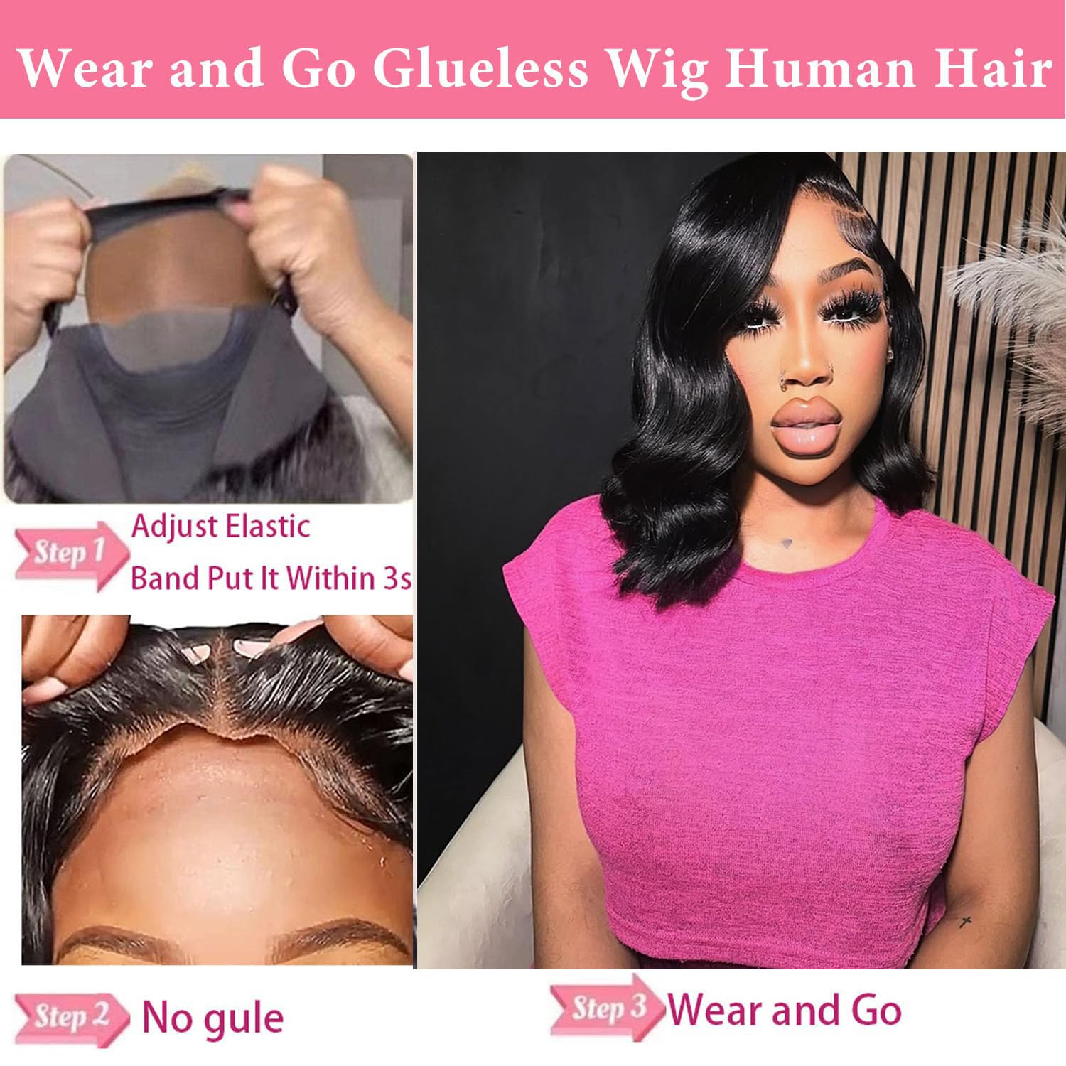 Glueless 12 Inch Human Hair Bob Wig 180% Density Body Wave Lace Front - Image 4