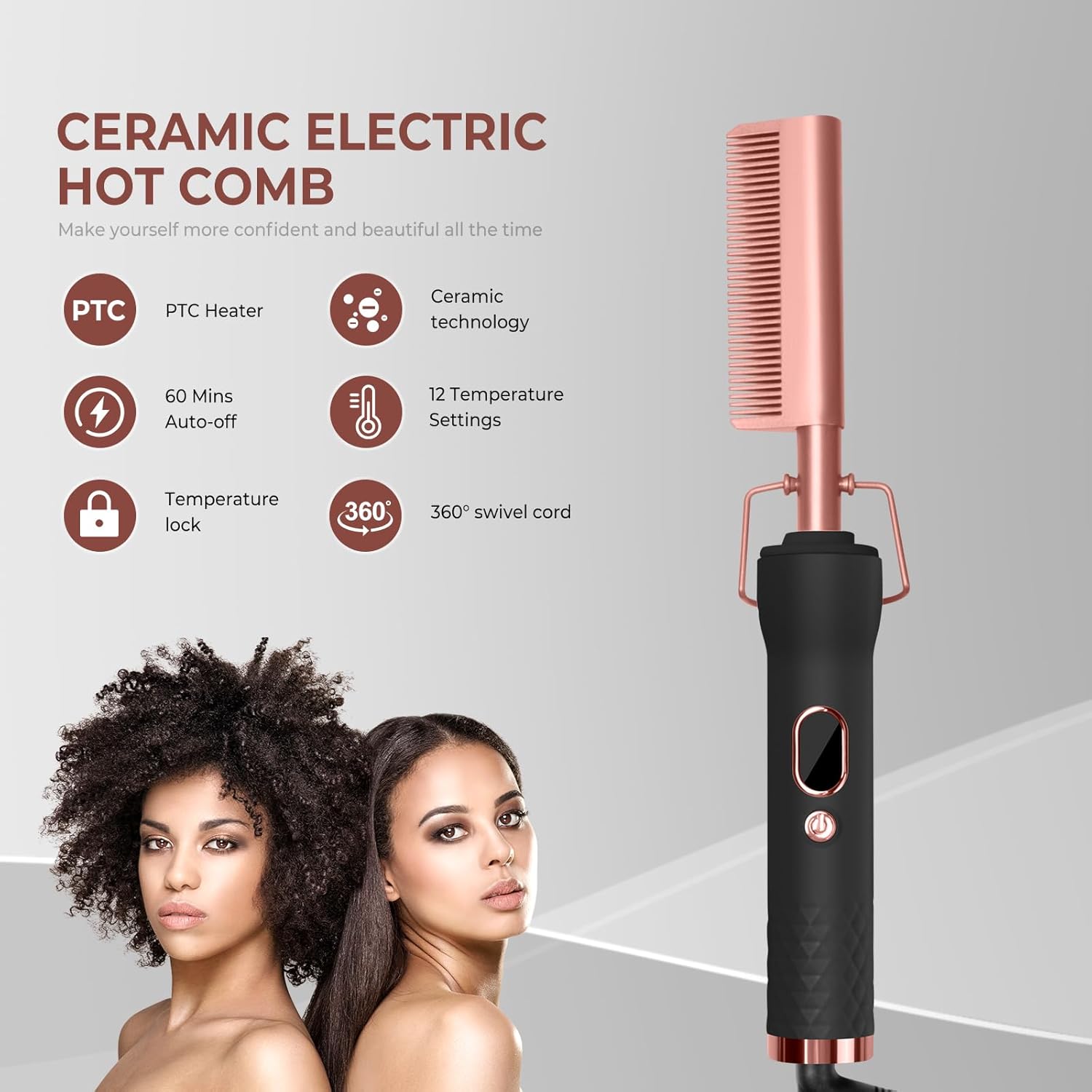 12 Setting Electric Hot Comb for Wigs Human Hair Up to 450°F - Image 2