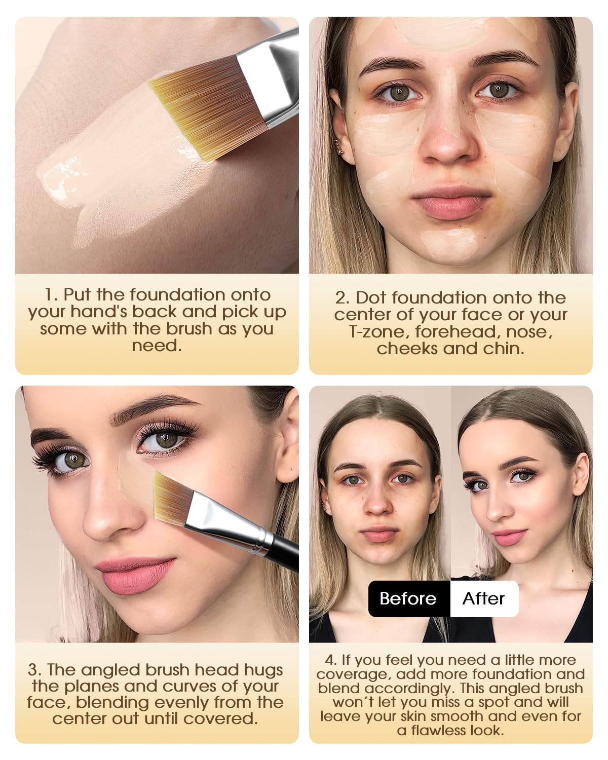 EIGSHOW Vegan Synthetic Bristles Flat Foundation Brush for Liquid and Cream Makeup - Image 4
