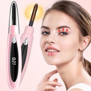 Heated Eyelash Curlers, Heated Lash Curler Rechargeable Eyelash Curler Natural 24 Hours Long-Lasting, Electric Eye Lash Curler Heat with 3 Temp Settings Makeup Tool for Girls Women, Pink