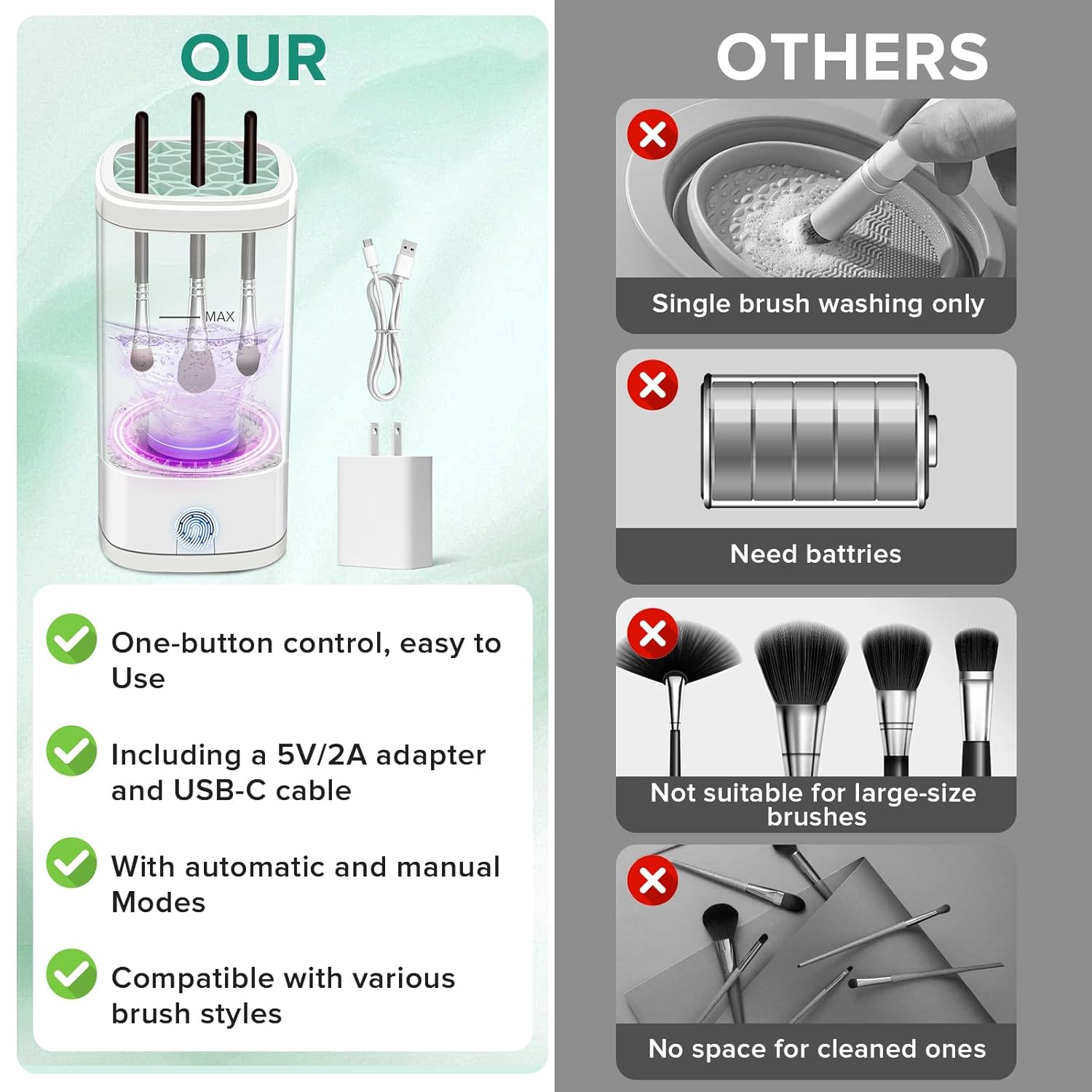 Electric Makeup Brush Cleaner Dryer Holder USB-C Portable Multi-Functional - Image 4
