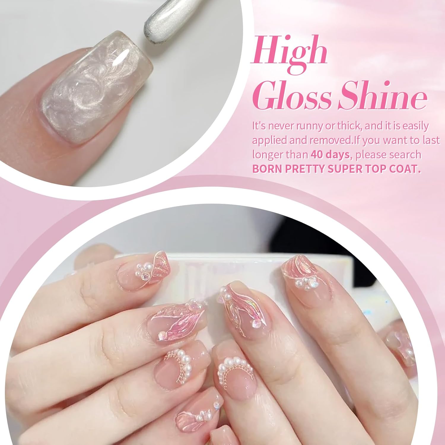 Born Pretty 6PCS Pearl Gel Nail Polish Set with Iridescent Glitter and Mermaid Effect - Image 6