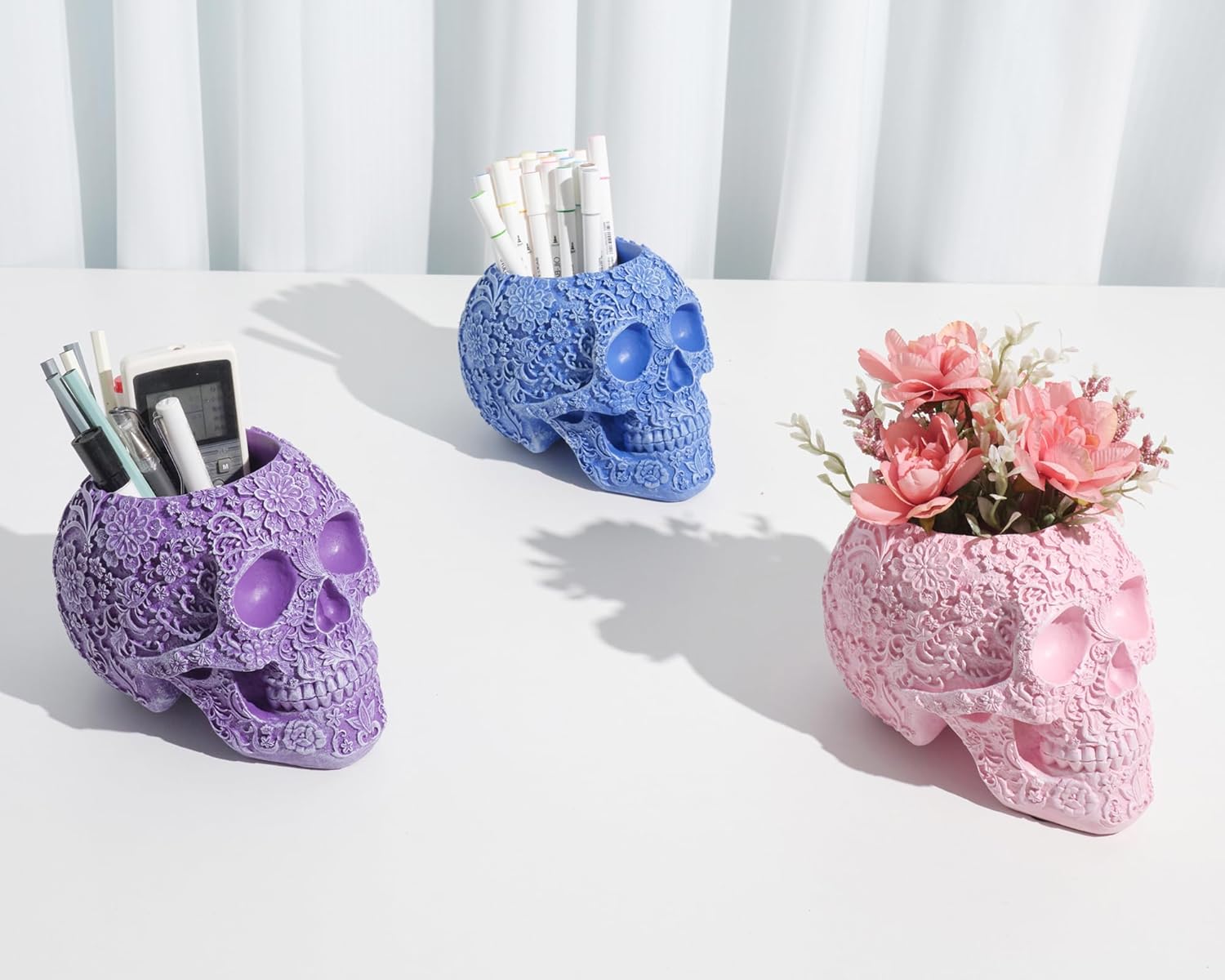 Purple Gothic Skull Decorative Vase and Makeup Brush Holder Organizer - Image 2