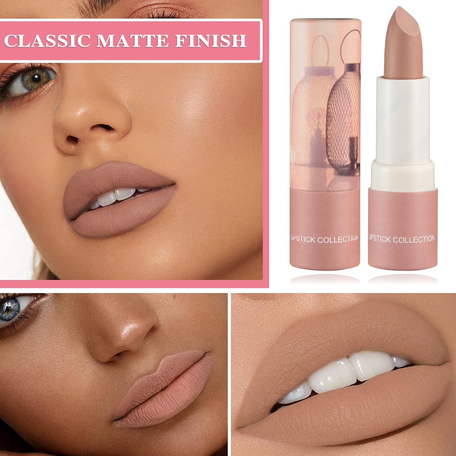 Matte Nude Lipstick Set 6-Piece Velvety Smooth, Highly Pigmented, Long-Lasting, Non-Stick Formula - Image 2