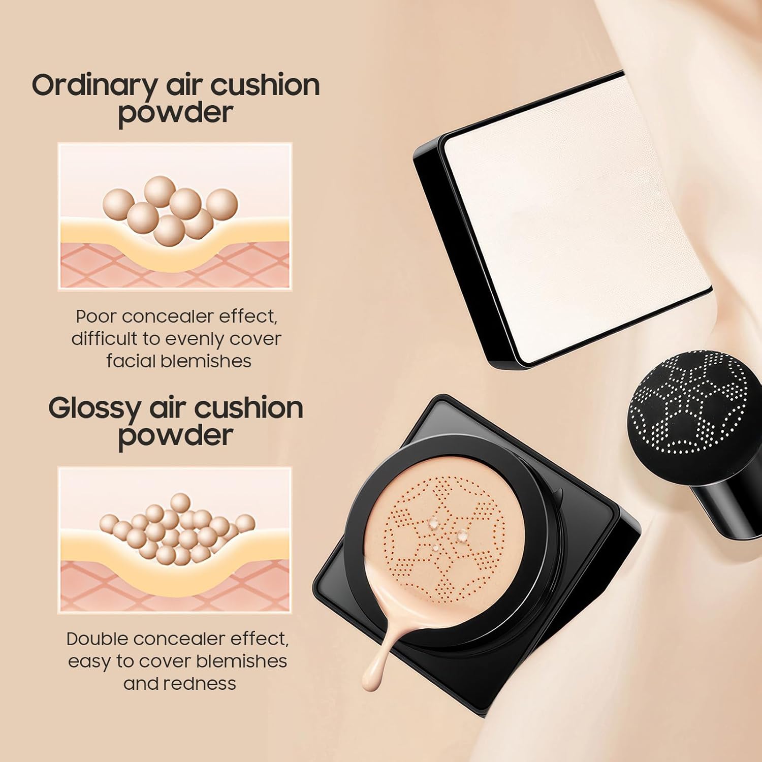 Air Cushion CC Cream Mushroom Head Moisturizing Concealer Medium Deep All Skin Types - Image 4