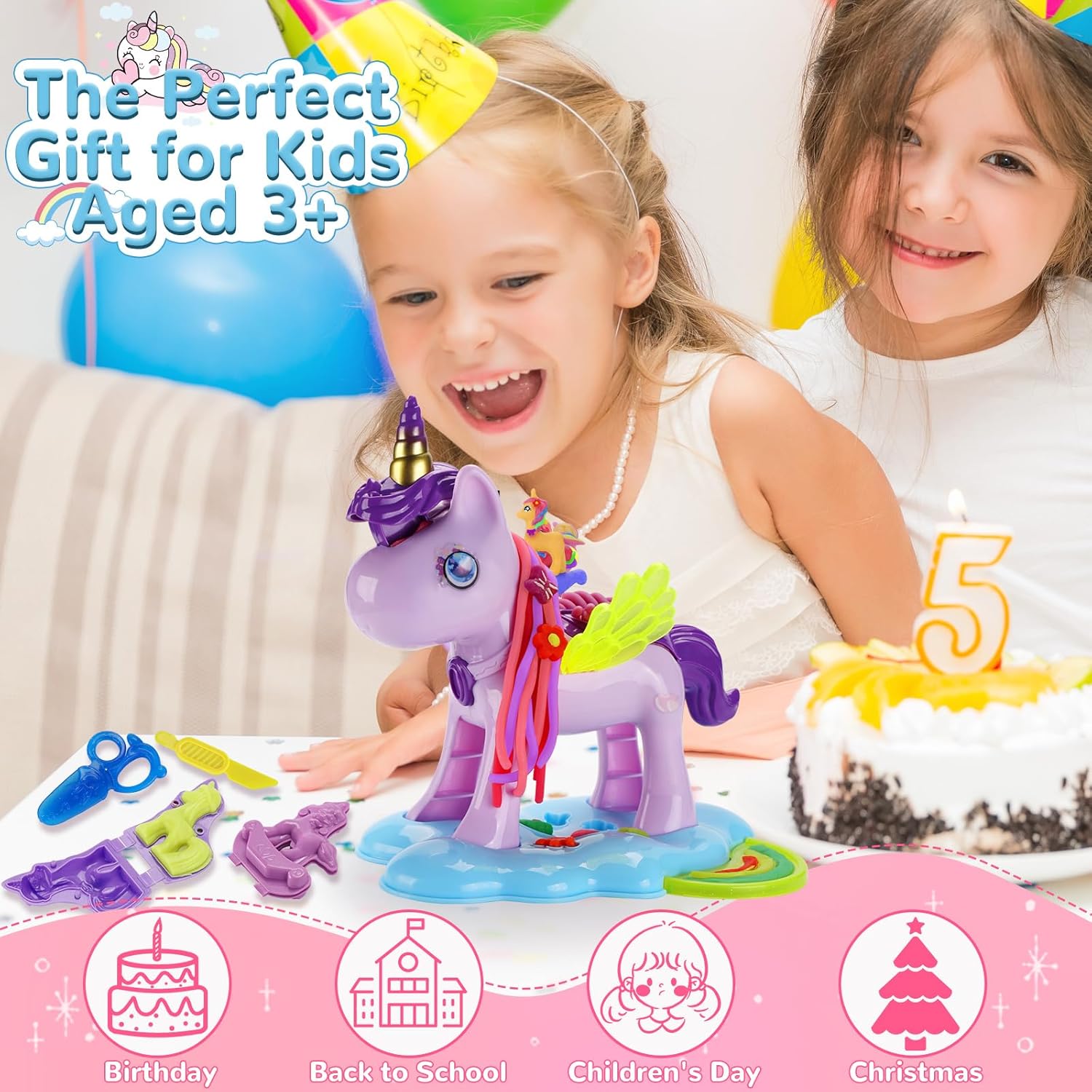 Unicorn Color Dough Set for Kids Ages 3-5, 30 Piece Play Dough Tool Kit - Image 7