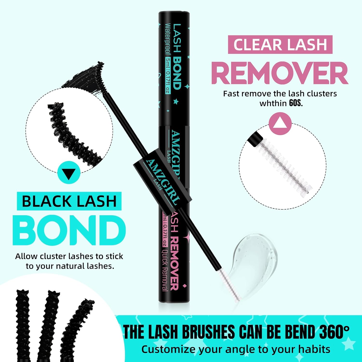 Lash Bond and Remover 15ml Set for Cluster Lashes, Fast Acting Formula - Image 2
