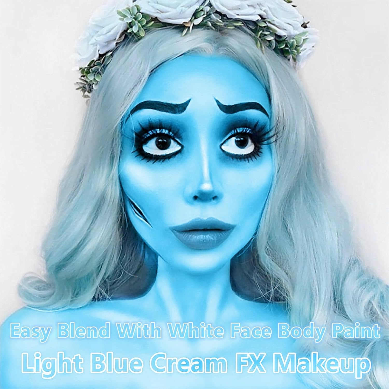 Go Ho Washable Light Blue Face and Body Paint, 2.37 oz Cream for Costumes Cosplay - Image 3
