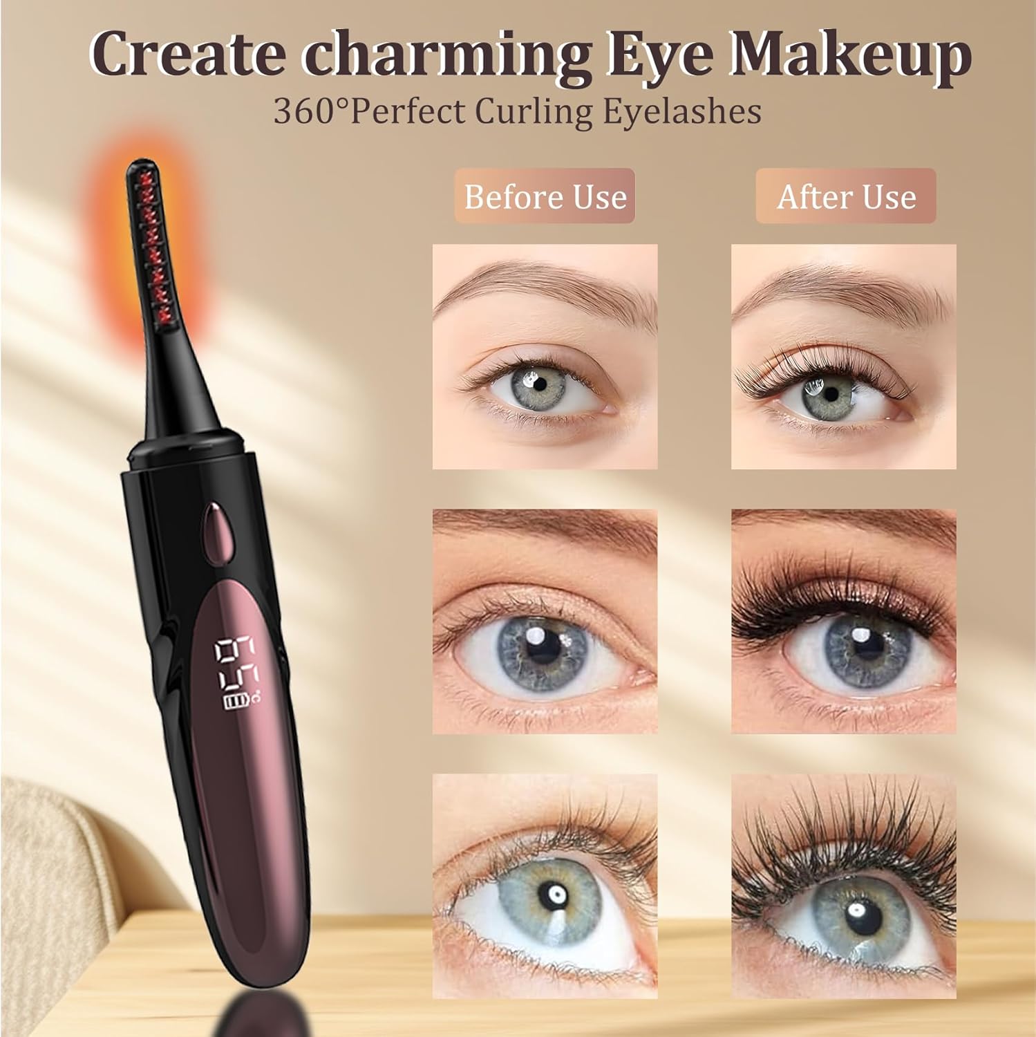 USB Rechargeable Heated Eyelash Curler Electric Makeup Tool 4 Modes LED Display - Image 4