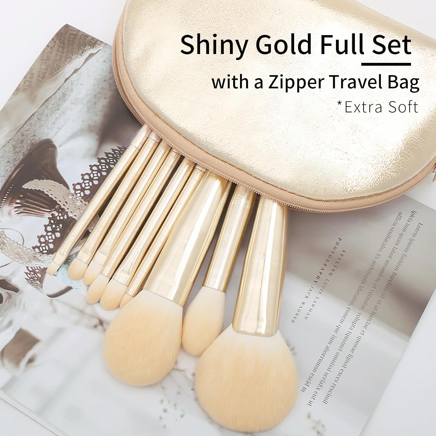 ENZO KEN Natural Fox Hair Makeup Brush Set with Gold Case 10 Piece - Image 2