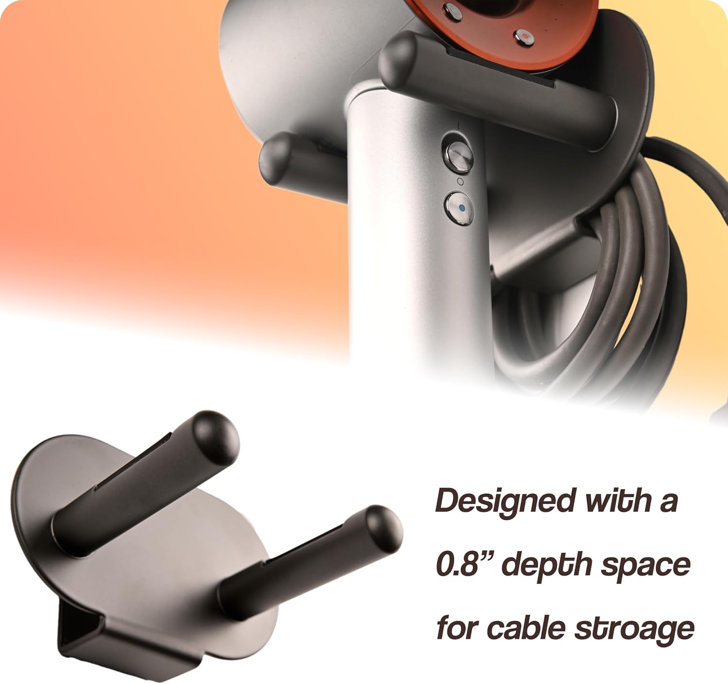 Dyson Hair Dryer Holder Gray Aluminum Self-Adhesive Stand with 3 Attachment Storage - Image 5