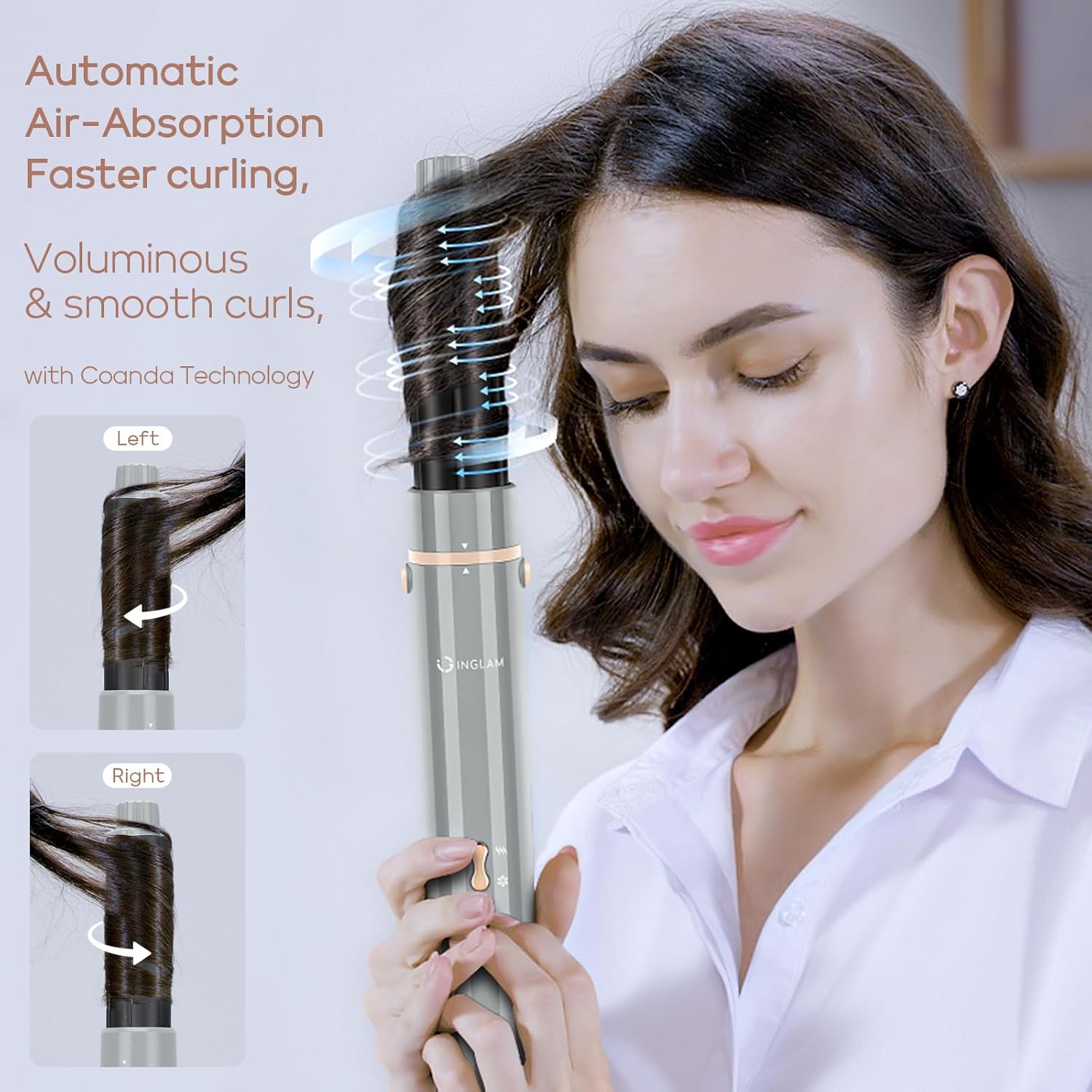 IG INGLAM MegaAIR Styler 5-in-1 Hair Dryer Brush, 110,000 RPM Motor, Gray, New - Image 4