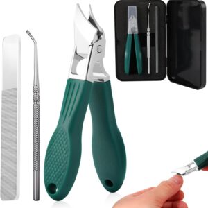 Eagle Beak Beveled Nail Clippers, 3-Piece Set Wide Jaw Opening Anti-Splash Slanted Nail Clipper, Edge Nail Clippers, Long Handle Wide Jaw Opening Anti-Splash Slanted Nail Clipper for Men Women(Green)
