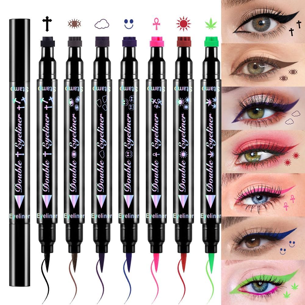 7Pcs Liquid Eyeliners with Face Stamps for Cosplay and Gothic Makeup, Beginner-Friendly - Image 7