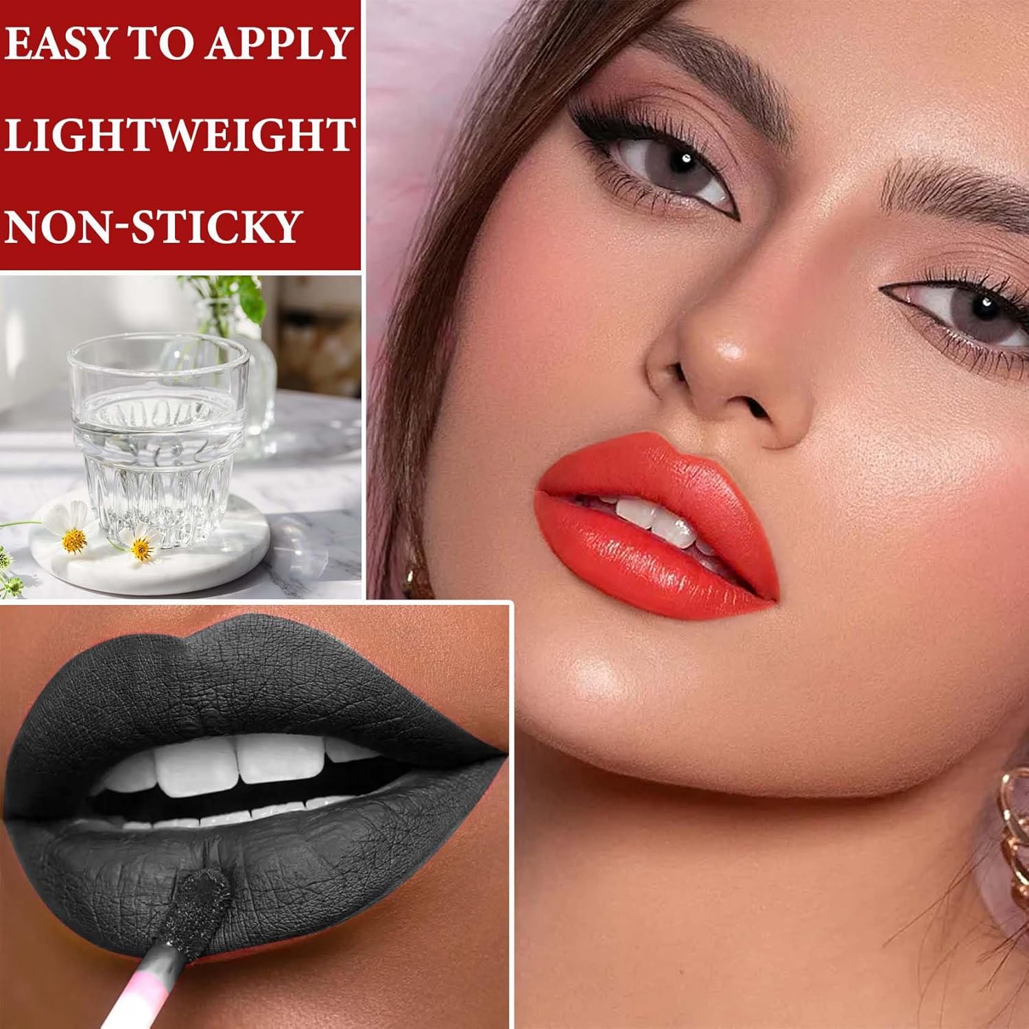 4 Pc Matte Liquid Lipstick Set Black White Red Purple Waterproof Long Lasting - Image 5