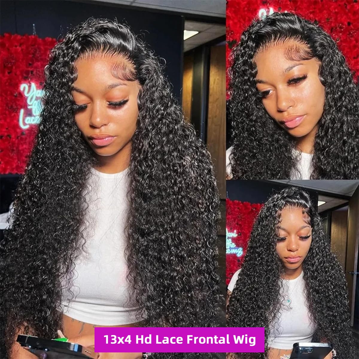 34 Inch Deep Wave HD Lace Front Wig Curly Human Hair Pre-Plucked - Image 2