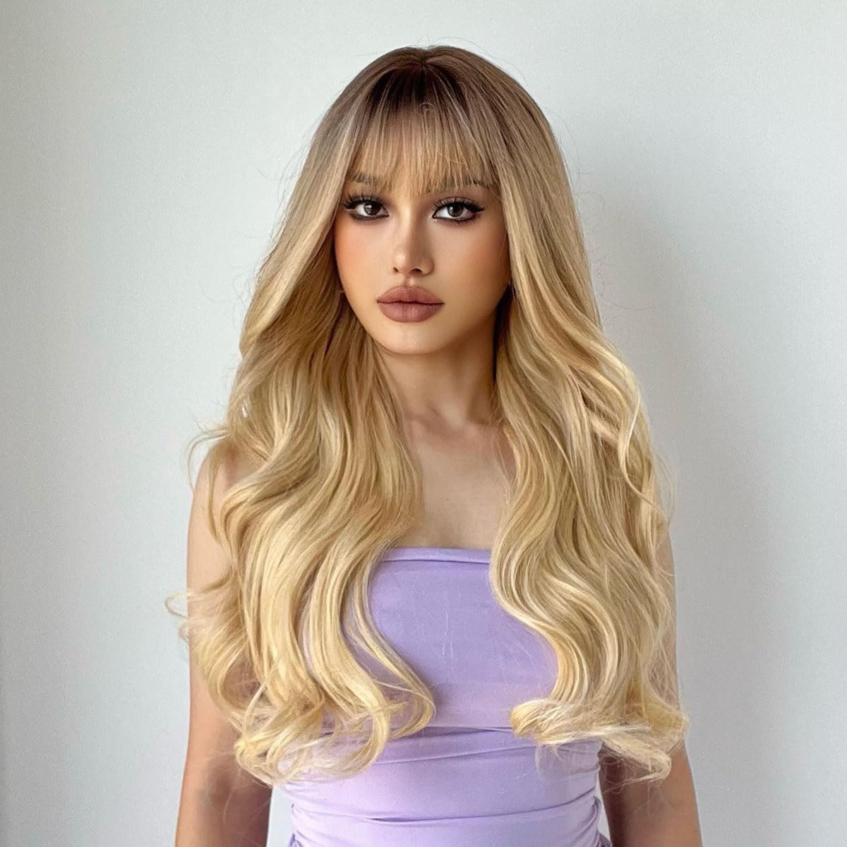 Ombre Blonde Long Wavy Human Hair Wig for Women Lightweight Breathable Capless - Image 4