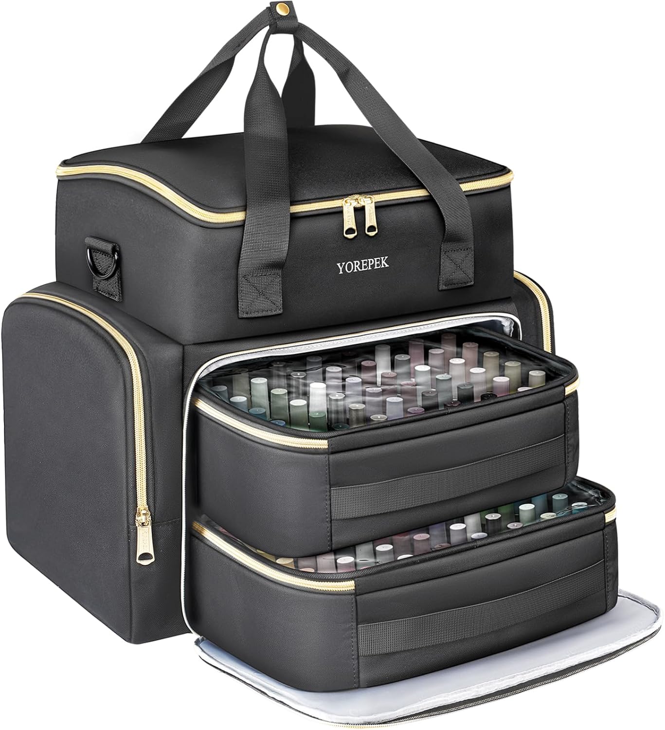 YOREPEK Extra Large Nail Polish Organizer Case Holds 96 to 100+ Bottles (15ml/0.5 fl.oz) UV lamp, Gel Polish Travel Case Bag with 2 Removable Pouches Fits Nail Suppiles, Gift for Manicurist, Grils