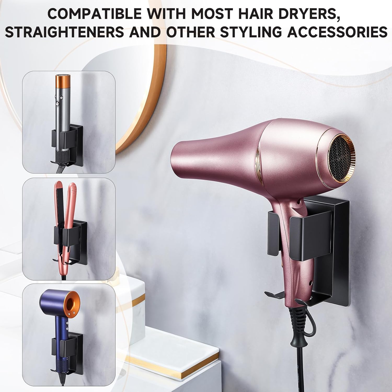 Stainless Steel Wall-Mounted Curling Iron Holder Hair Tool Organizer for Blow Dryers Flat Irons - Image 5