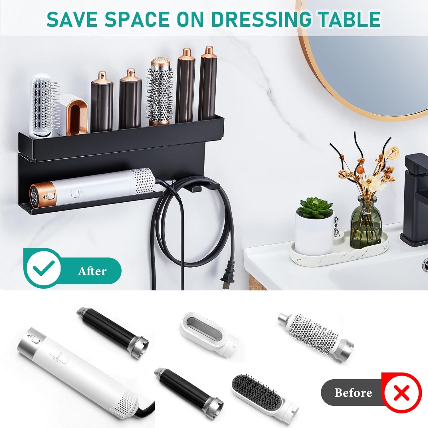 Bathroom Vanity Hair Dryer and Curling Iron Wall Mount Organizer Holder - Image 8