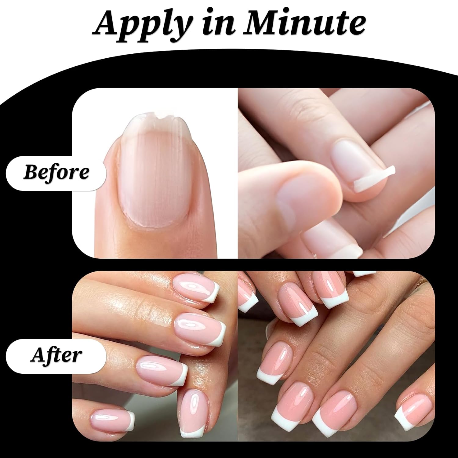 300 Piece Short Square French Tip Press-On Nails Clear Acrylic Full Cover 15 Sizes - Image 5