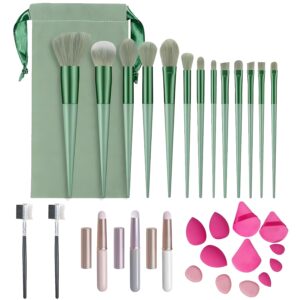 Makeup Brush Set 13 Pcs Superior Synthetic Foundation Powder Concealers Eye shadows Blush Makeup Brushes with Green Portable Bag