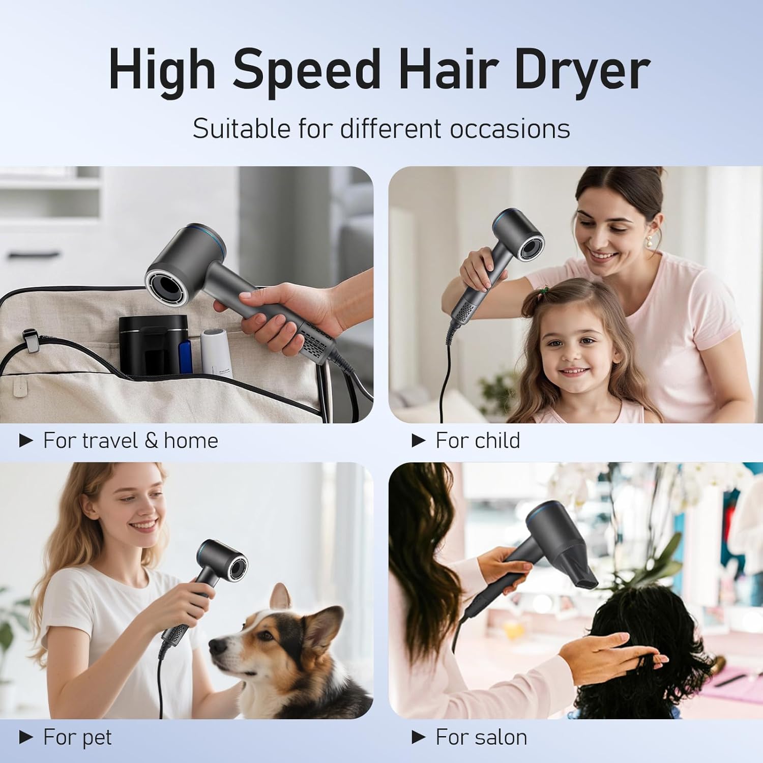 Negative Ionic Blow Dryer, 110000 RPM Professional High-Speed Low Noise Thermo-Control Hair Dryer, Lightweight Blow Dryer with Magnetic Diffuser and Nozzle for Home Travel Salon Women Man - Image 7