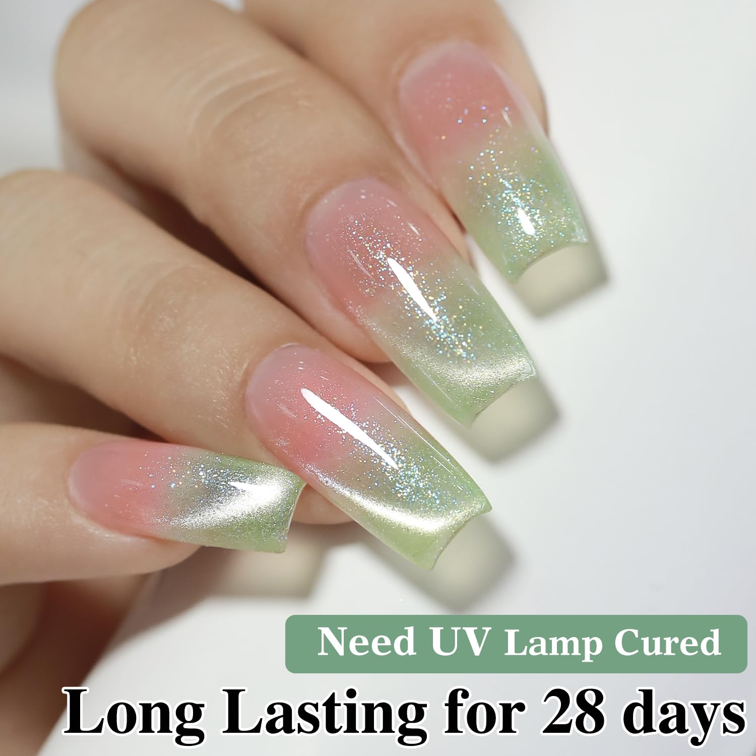 0.5 Oz/15 ML Double Rhythm Cat Eye Gel Polish Holographic Glitter Spring Green - Image 7