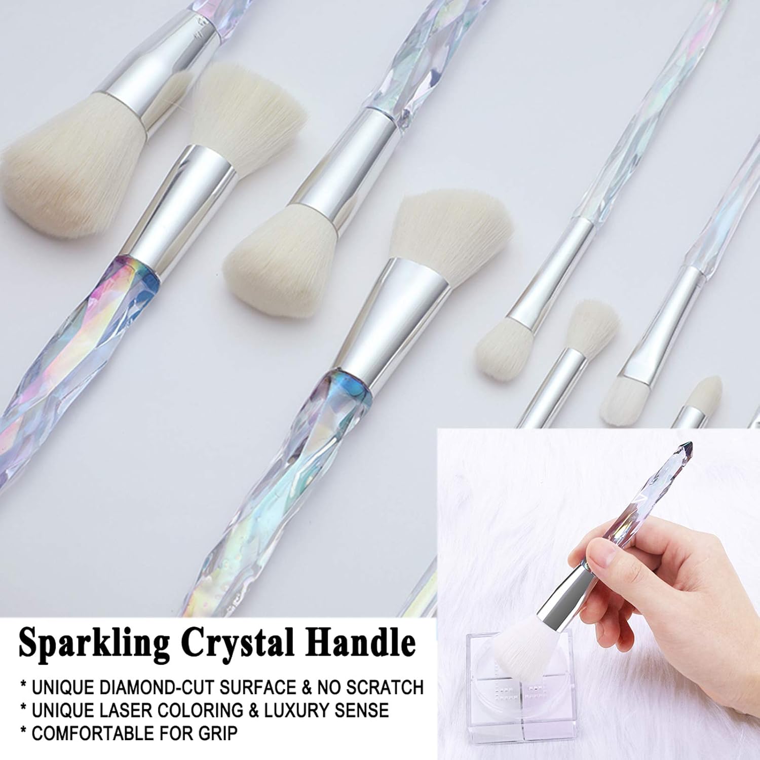 Kingtree 10 Piece Crystal Makeup Brush Set Premium Synthetic Fibers for Face and Eyes - Image 4