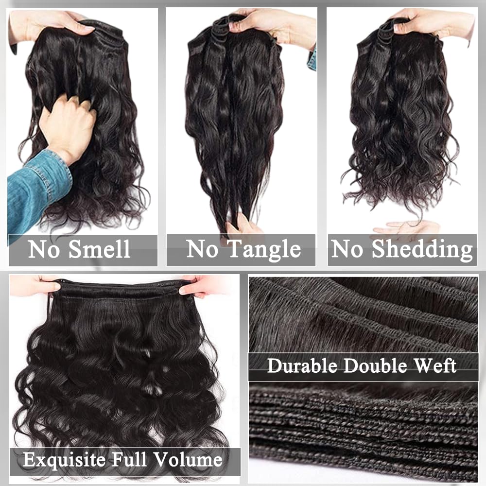 12A Grade Body Wave Brazilian Human Hair Extensions 18-24 Inch Double Weft Natural Black - Image 3