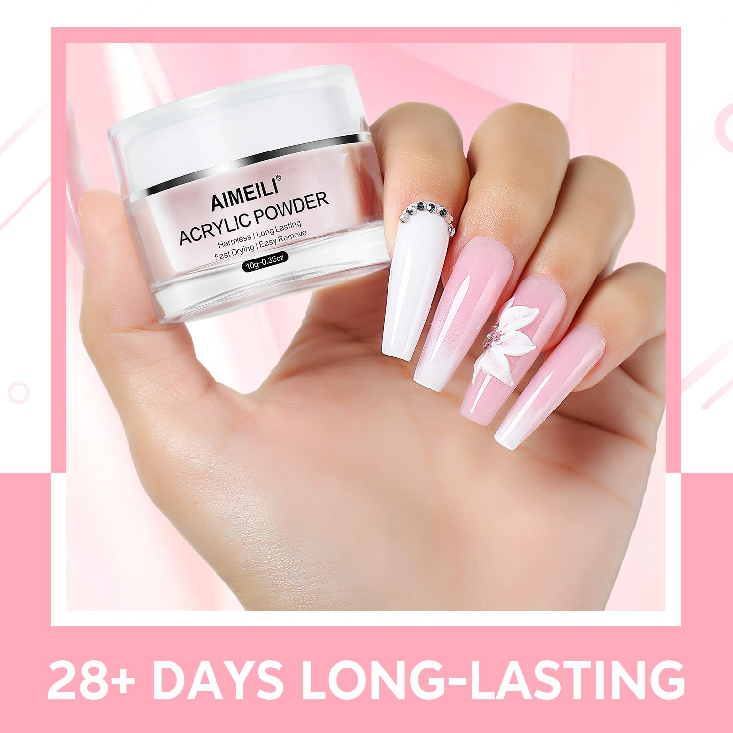AIMEILI Acrylic Powder Set 6 Colors Clear Nude Pink White for Nail Art Extensions - Image 5