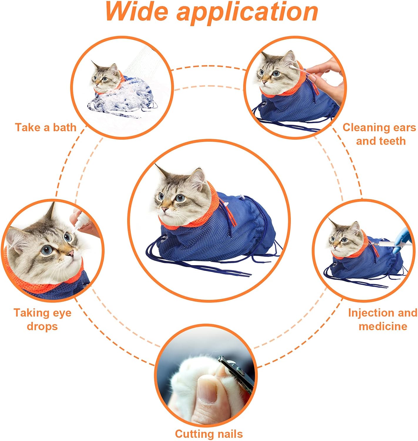 Soft Polyester Breathable Mesh Adjustable Cat Grooming Bag for Nail Trimming and Bathing - Image 4