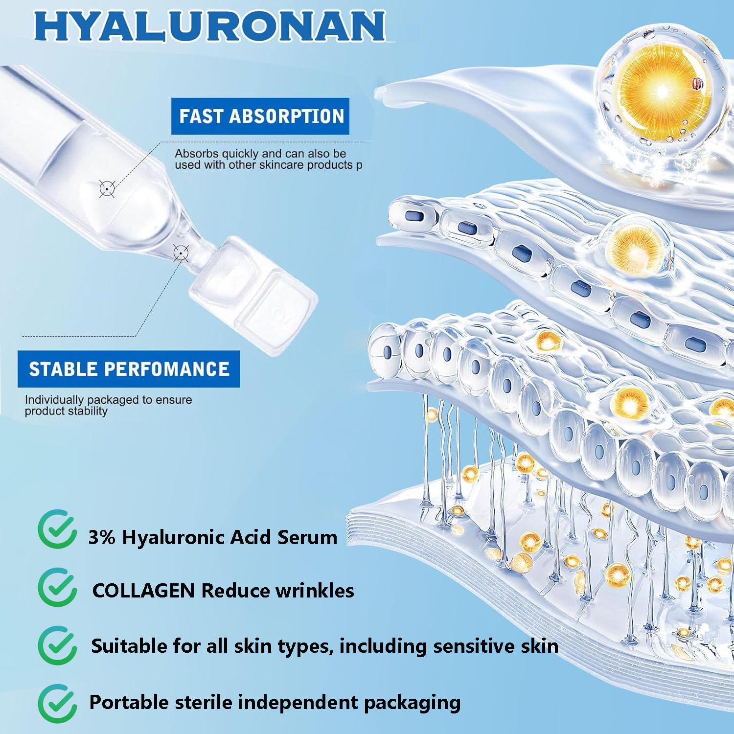 30 Count Single-Use 3% Hyaluronic Acid Serum Vials for Deep Hydration Skin Care - Image 2