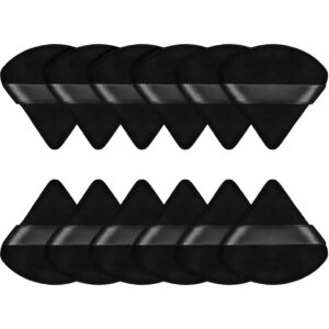 Maitys 12 Pieces Powder Puff Triangle Face Makeup Cosmetic for Loose Powder Soft Body Washable Reusable Foundation Sponge Mineral Wet Dry Makeup Tool for Women(Small,Black)