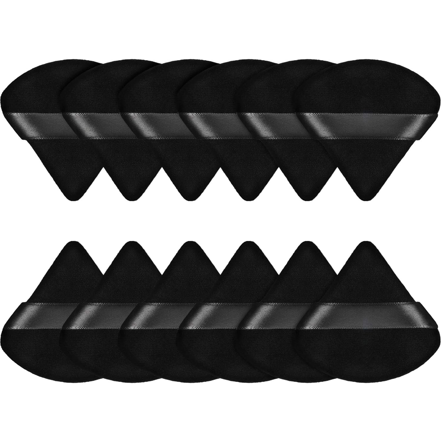 Maitys 12 Pieces Powder Puff Triangle Face Makeup Cosmetic for Loose Powder Soft Body Washable Reusable Foundation Sponge Mineral Wet Dry Makeup Tool for Women(Small,Black)