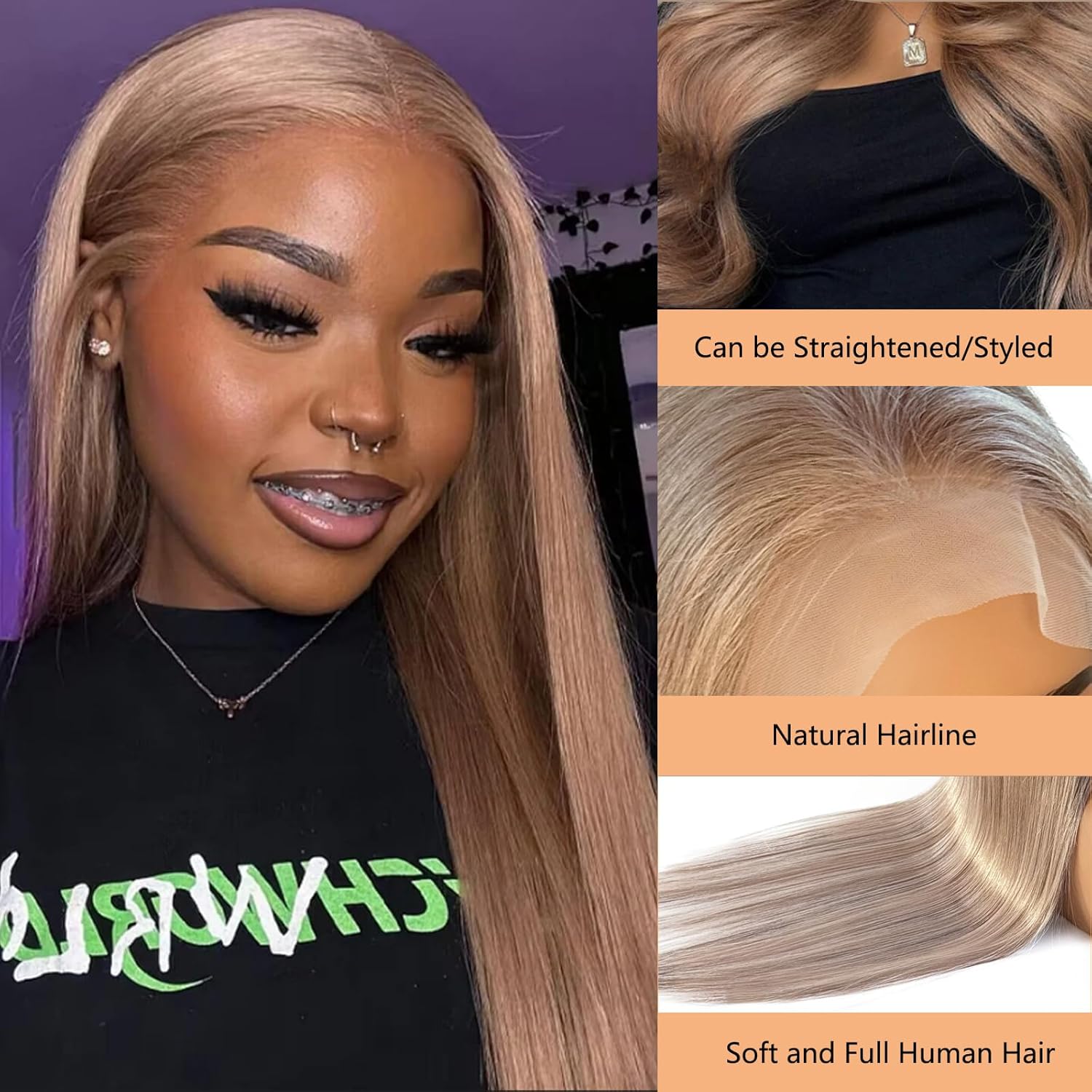 24-Inch Ash Blonde HD Lace Front Wig for Women, 180% Density, Pre-Plucked with Baby Hair - Image 4