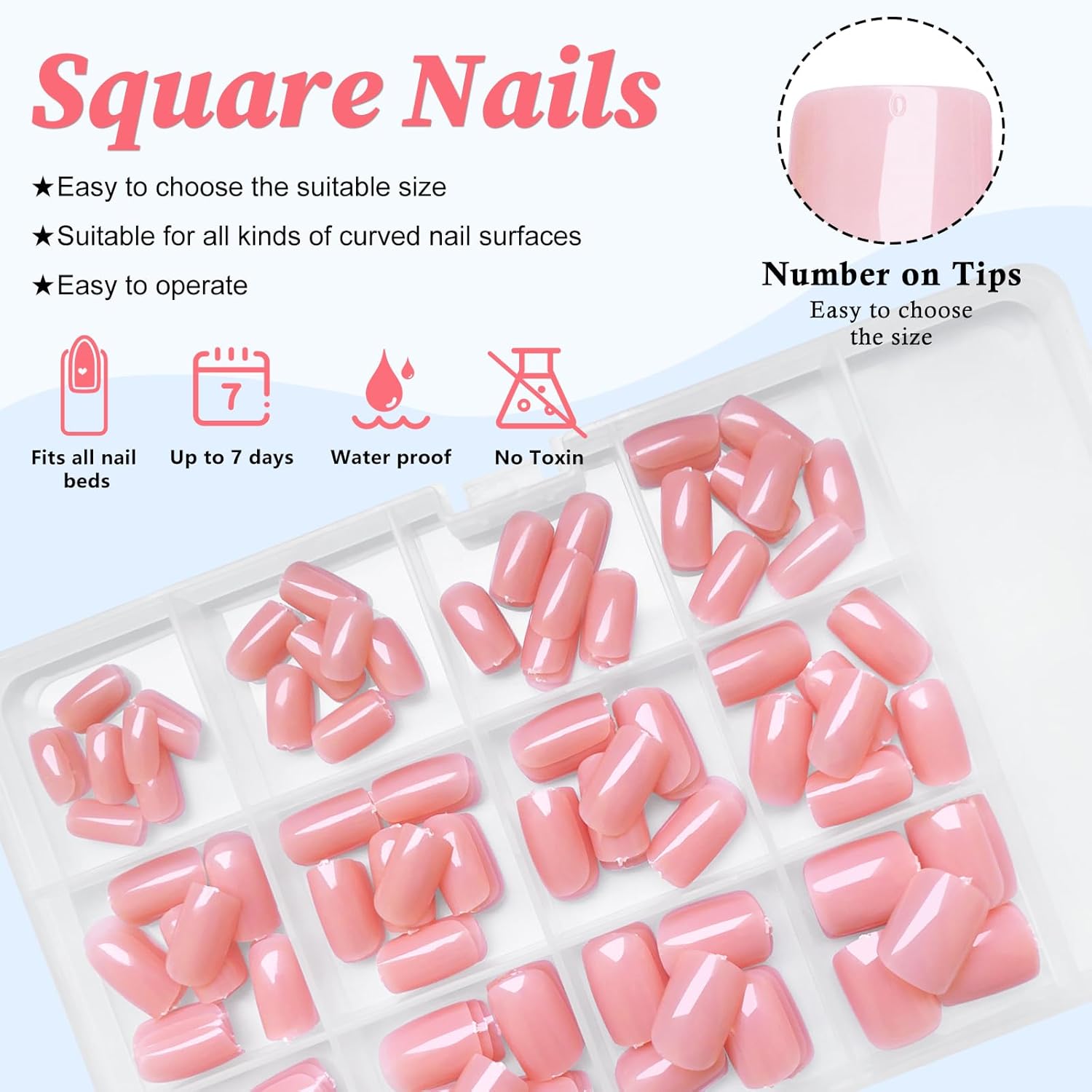 LoveOurHome 240pc Short Square Press-On Nails with Adhesive Tabs for Women and Girls - Image 5
