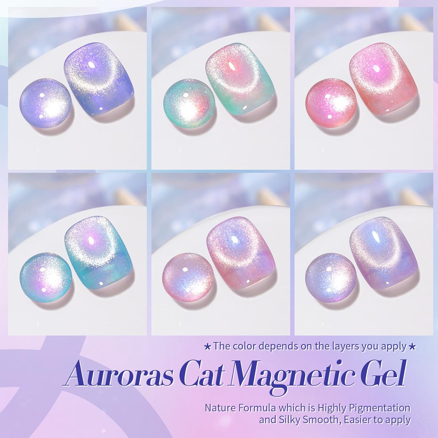 Born Pretty Aurora Cat Magnetic Gel Nail Polish Set 6 Colors Shimmer Glitter - Image 2