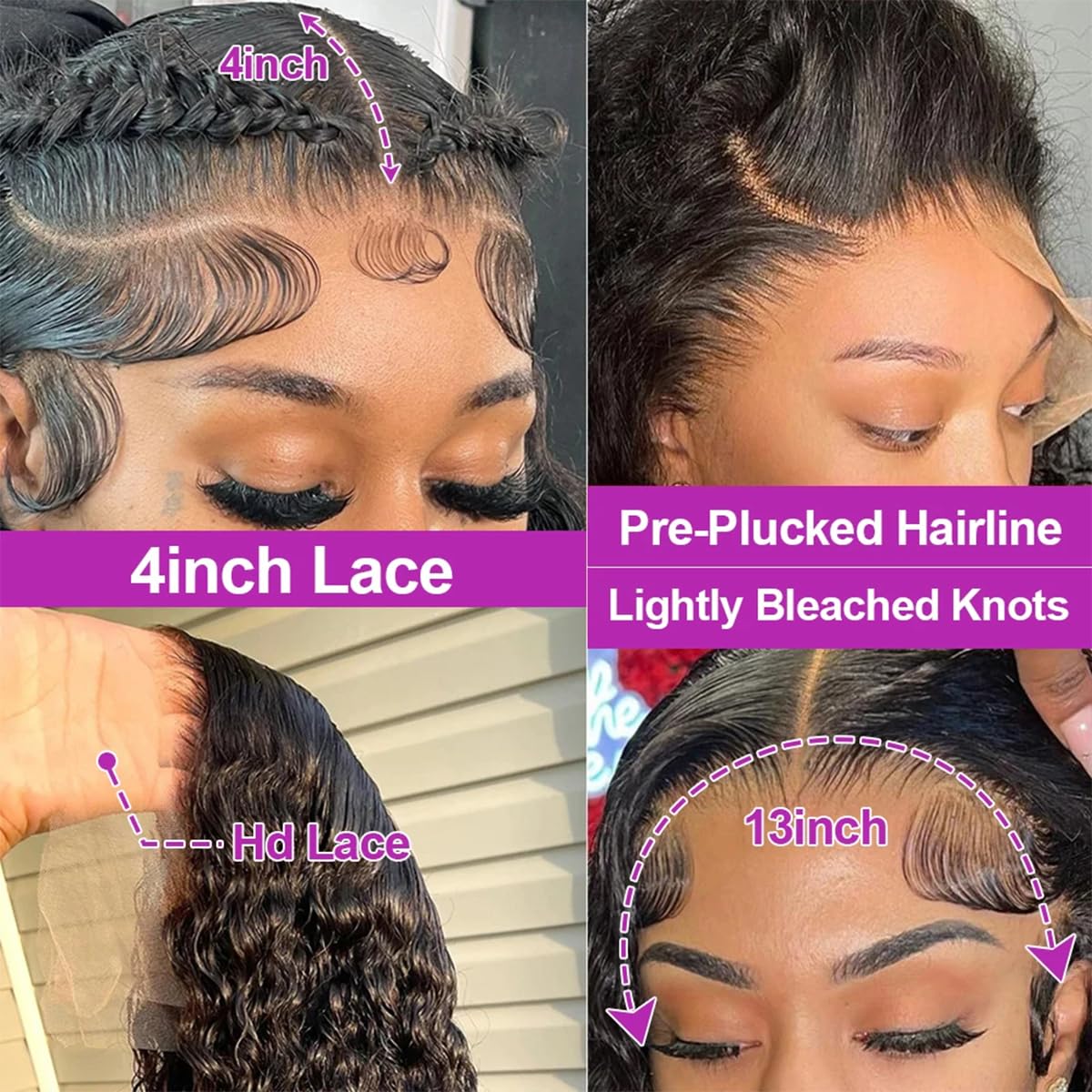34 Inch Deep Wave HD Lace Front Wig Curly Human Hair Pre-Plucked - Image 5