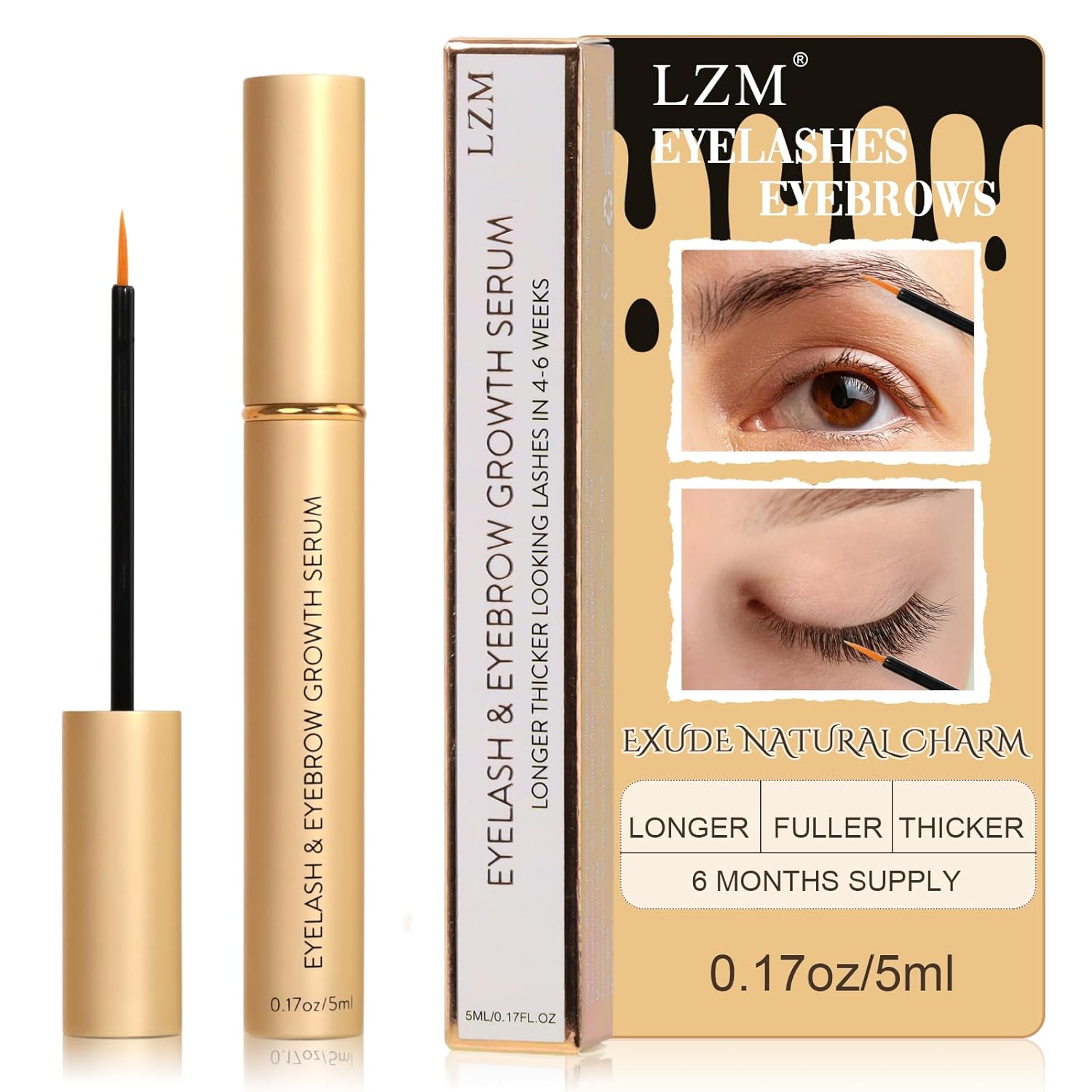 LZM Serum for Eyelash Growth and Thickness, Eyebrow Enhancer, Advanced Formula for Longer, Fuller and Thicker Looking Natural Lashes, 1 Fl Oz
