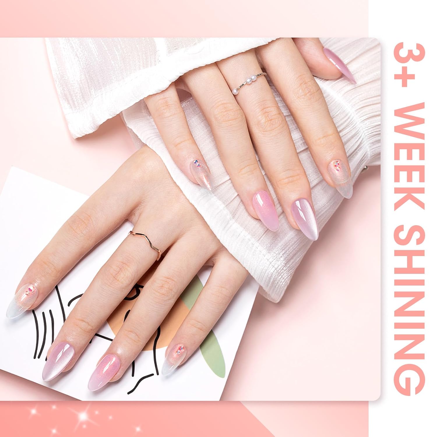 GELLEN 6-Piece Nude Pink Jelly Gel Nail Polish Set with Glitter and Blooming Effect - Image 5