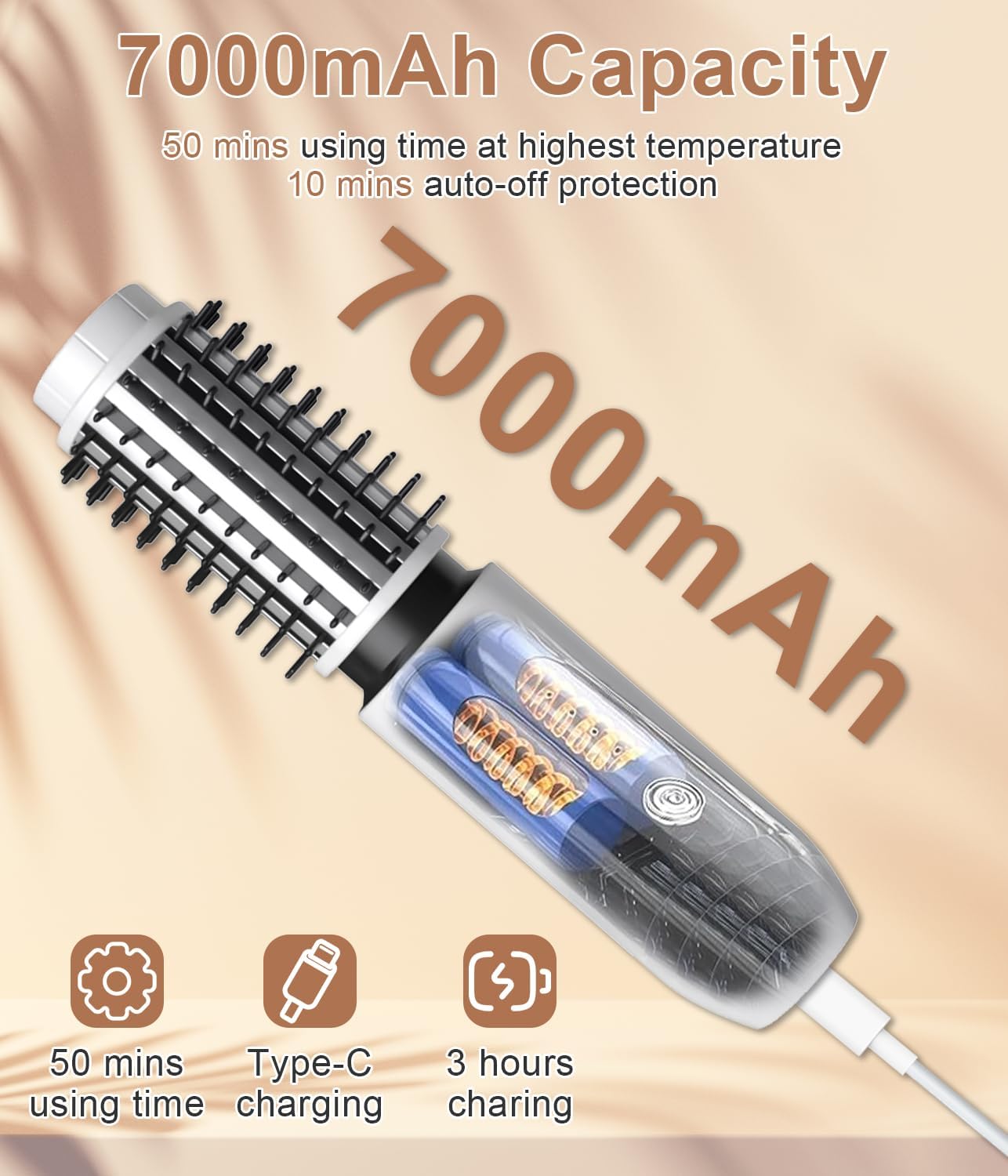Portable 3-in-1 Cordless Mini Hair Curling Iron Brush, 1.5 Inch, Rechargeable Travel Tool, White - Image 8