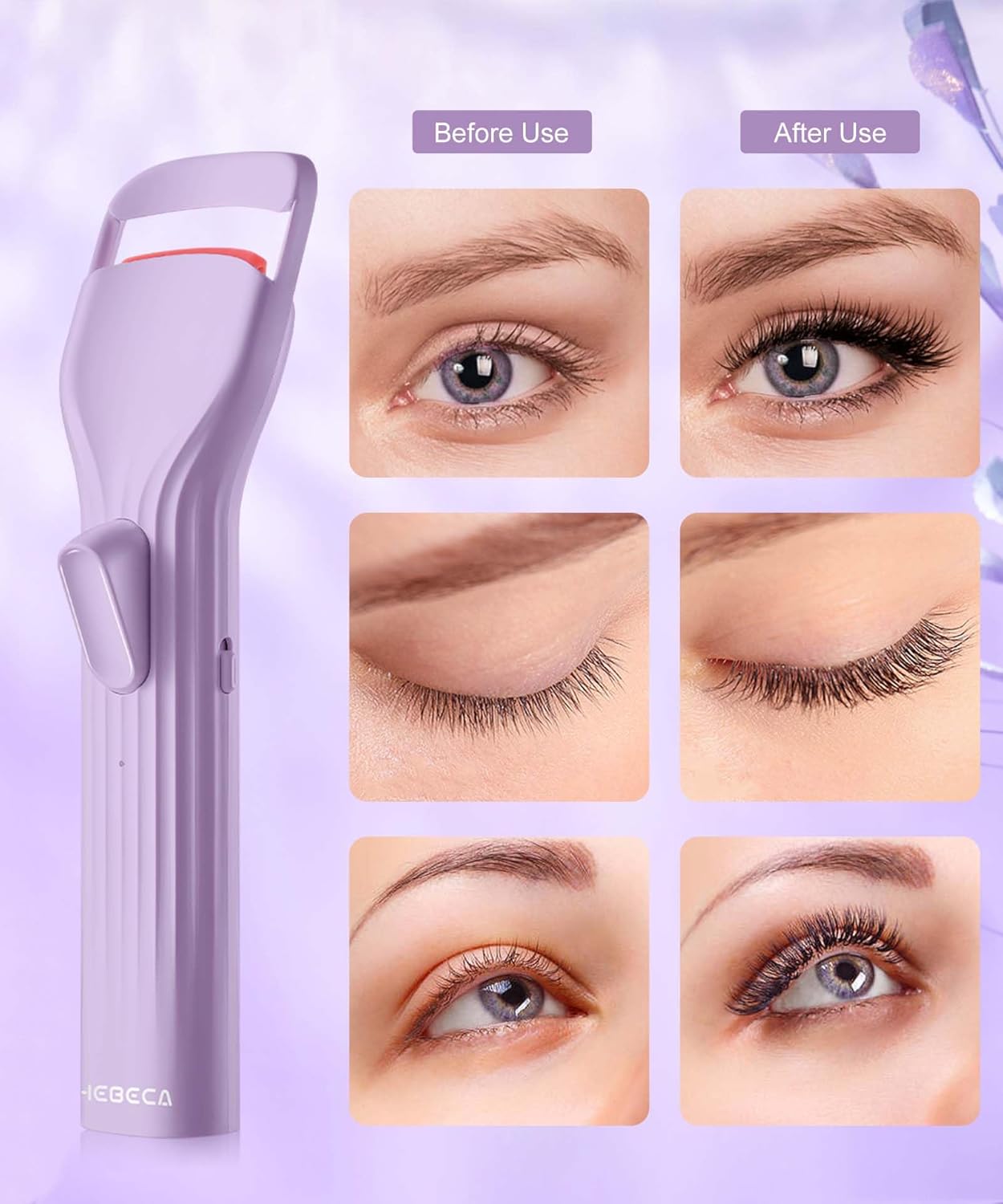 Rechargeable Heated Eyelash Curler Violet 24-Hour Lift Silicone Pad 600mAh Battery - Image 3