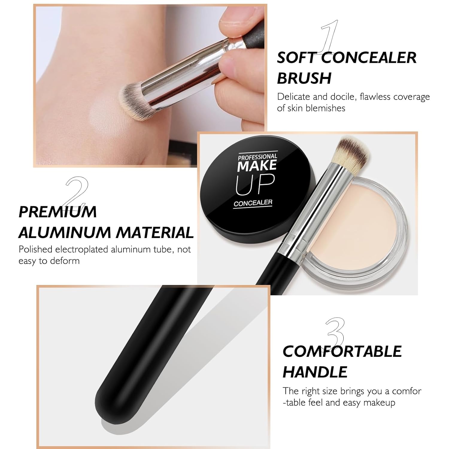 Waterproof Matte Full Coverage Cream Concealer Makeup Kit with Brush 0.35 oz #02 Light Cream - Image 6