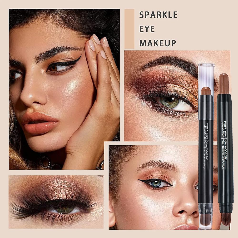 Chocolate Brown Dual Ended Eyeshadow Stick 12 Color Matte Shimmer Waterproof Creamy Formula - Image 7